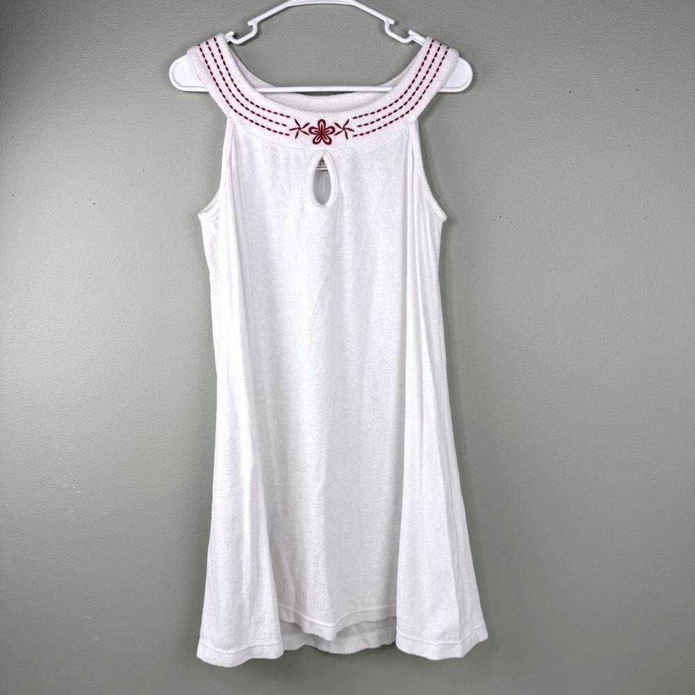 Vtg Chandio New York White Terry Cloth Embroidered Swim Cover Up Dress Women Med